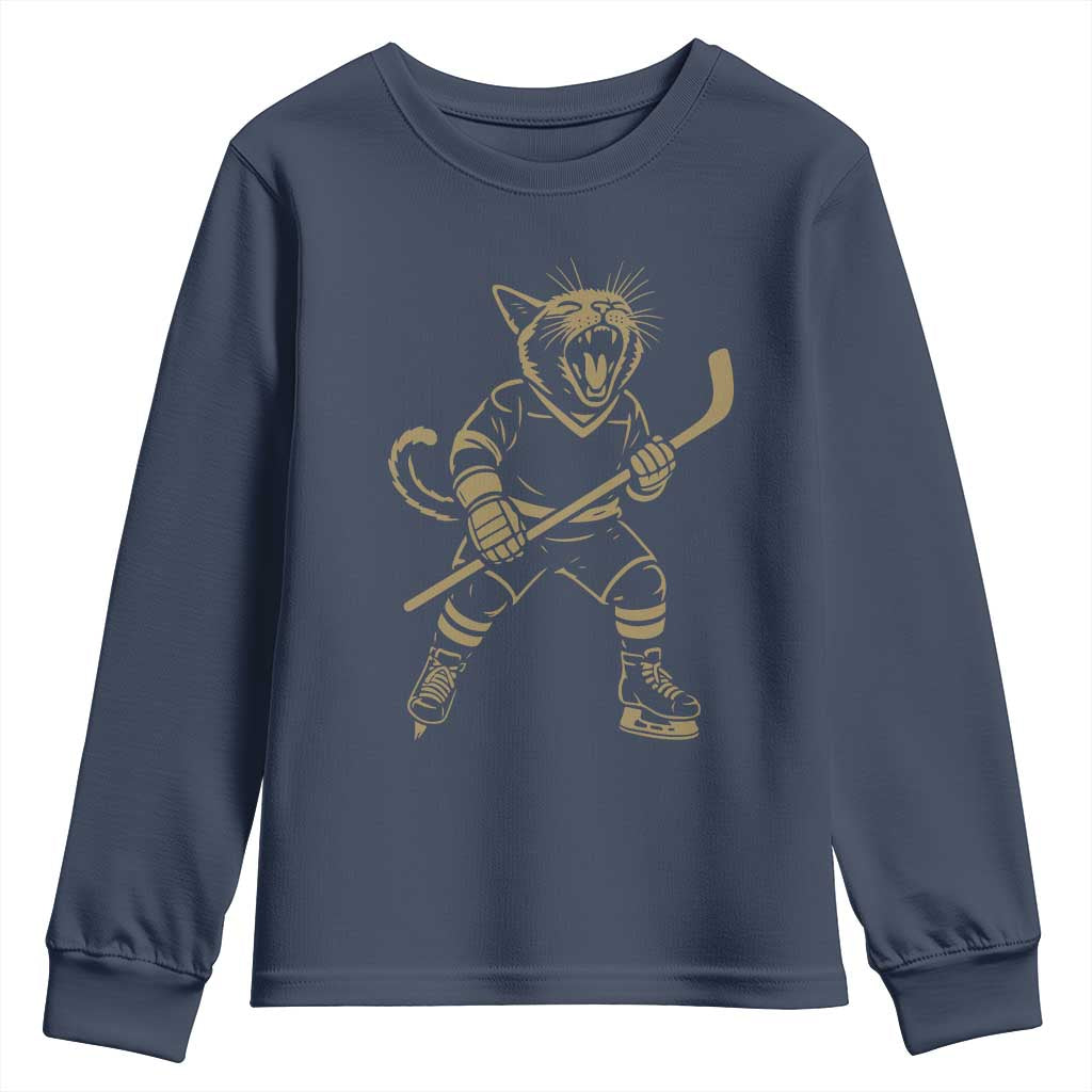 Vintage Cat Playing Hockey Youth Sweatshirt Kitten Lover Player Gift - Wonder Print Shop