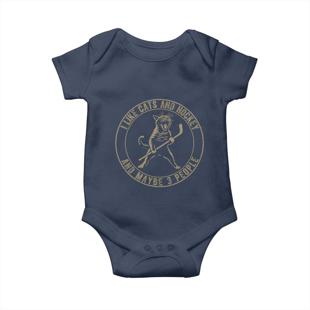 Vintage I Like Cats And Hockey And Maybe Three People Funny Gift Baby Onesie - Wonder Print Shop