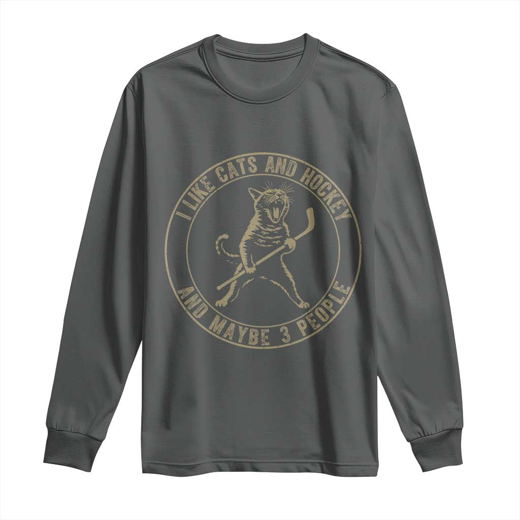 Vintage I Like Cats And Hockey And Maybe Three People Funny Gift Long Sleeve Shirt - Wonder Print Shop