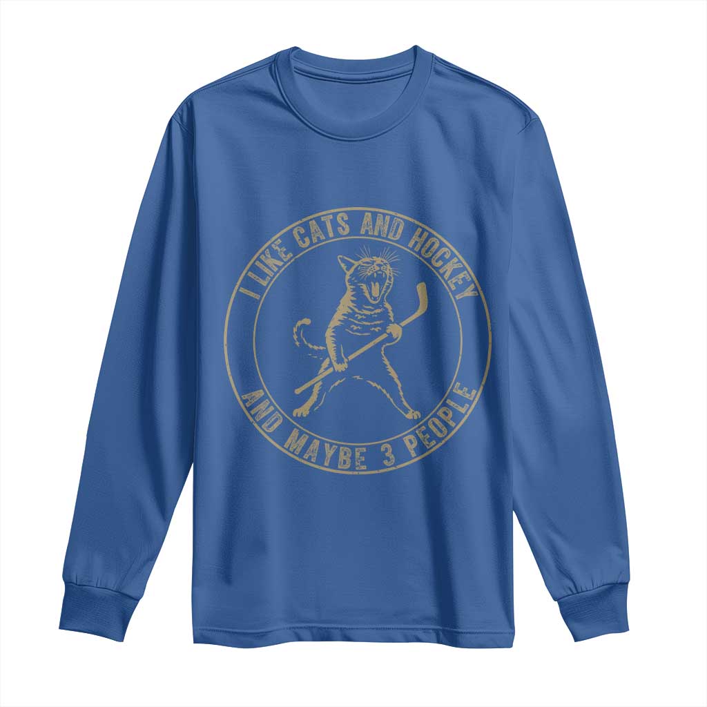 Vintage I Like Cats And Hockey And Maybe Three People Funny Gift Long Sleeve Shirt - Wonder Print Shop
