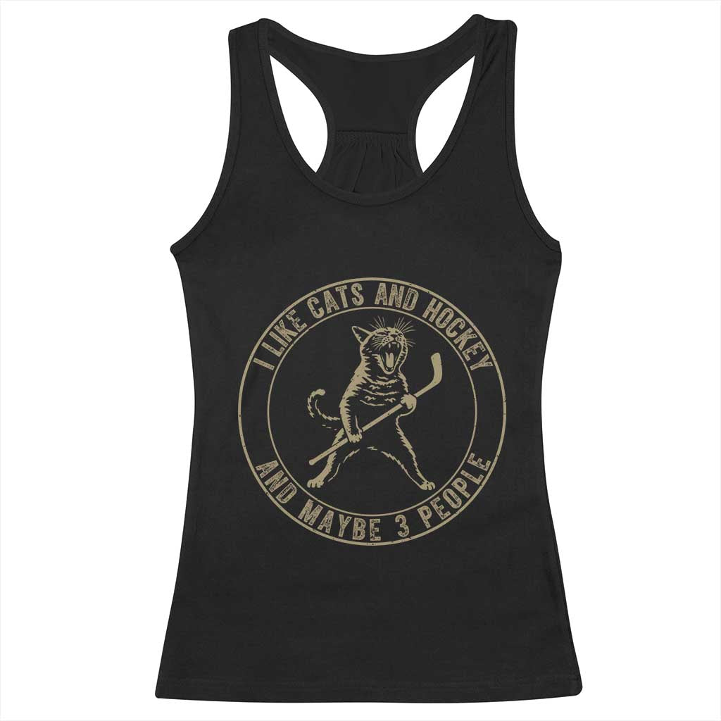 Vintage I Like Cats And Hockey And Maybe Three People Funny Gift Racerback Tank Top - Wonder Print Shop