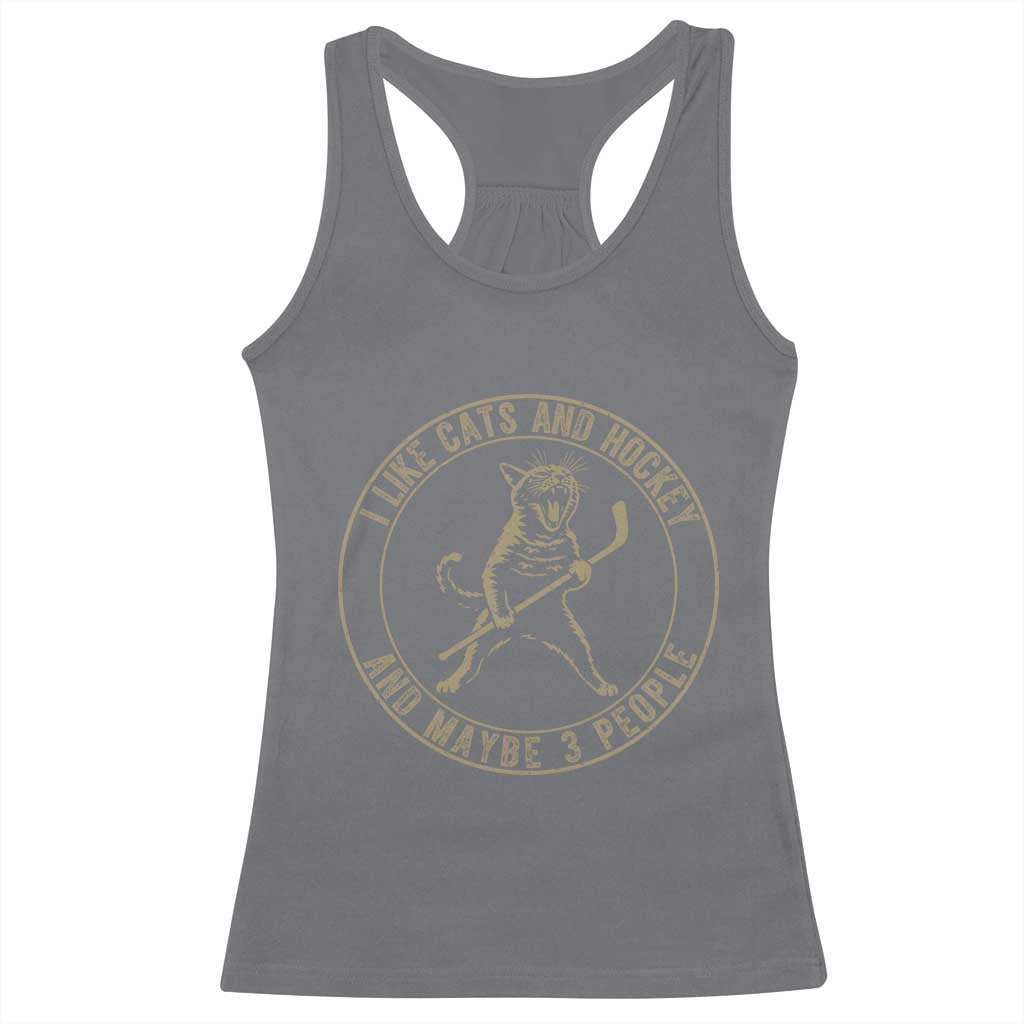 Vintage I Like Cats And Hockey And Maybe Three People Funny Gift Racerback Tank Top - Wonder Print Shop