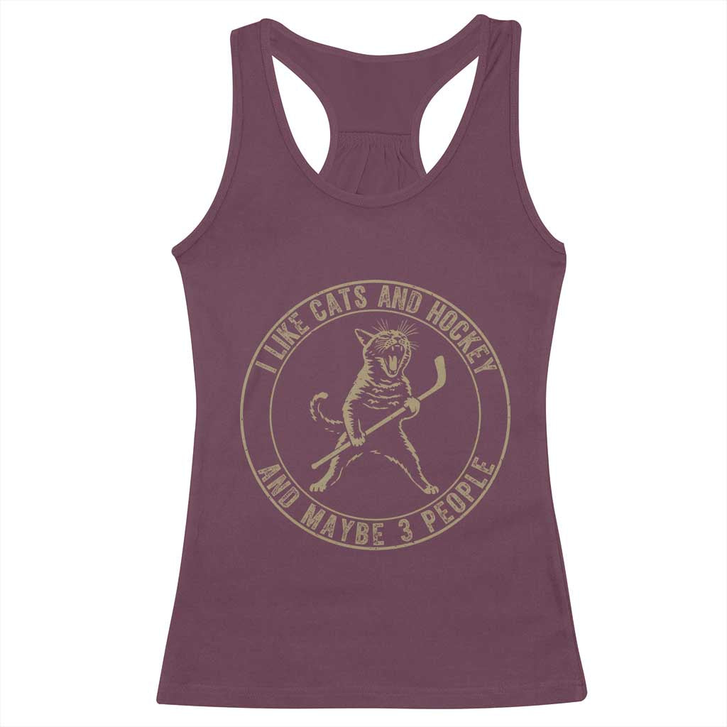Vintage I Like Cats And Hockey And Maybe Three People Funny Gift Racerback Tank Top - Wonder Print Shop