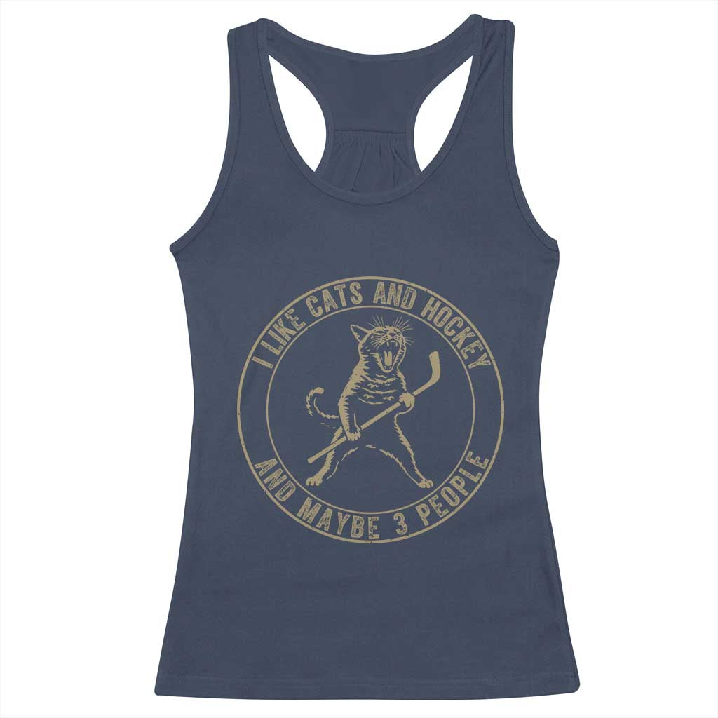 Vintage I Like Cats And Hockey And Maybe Three People Funny Gift Racerback Tank Top - Wonder Print Shop