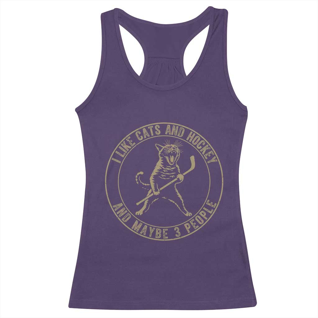 Vintage I Like Cats And Hockey And Maybe Three People Funny Gift Racerback Tank Top - Wonder Print Shop