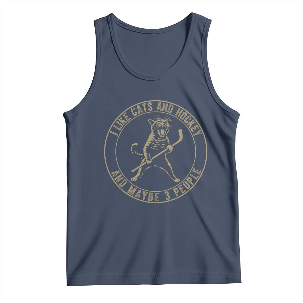 Vintage I Like Cats And Hockey And Maybe Three People Funny Gift Tank Top - Wonder Print Shop