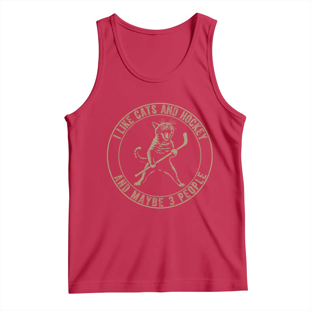 Vintage I Like Cats And Hockey And Maybe Three People Funny Gift Tank Top - Wonder Print Shop