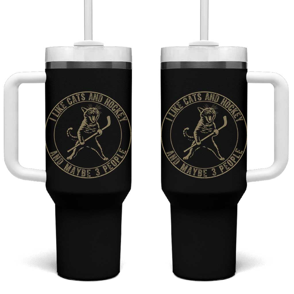 Vintage I Like Cats And Hockey And Maybe Three People Funny Gift Tumbler With Handle - Wonder Print Shop