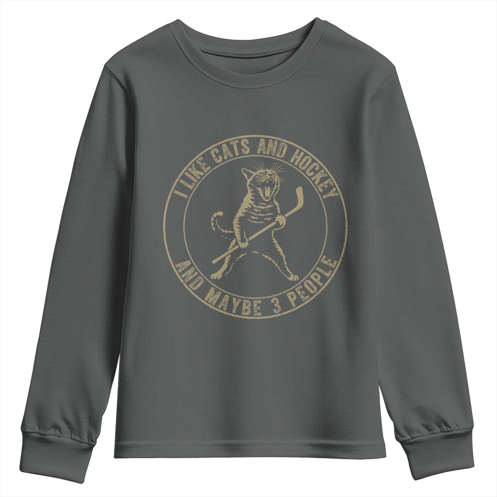 Vintage I Like Cats And Hockey And Maybe Three People Funny Gift Youth Sweatshirt - Wonder Print Shop