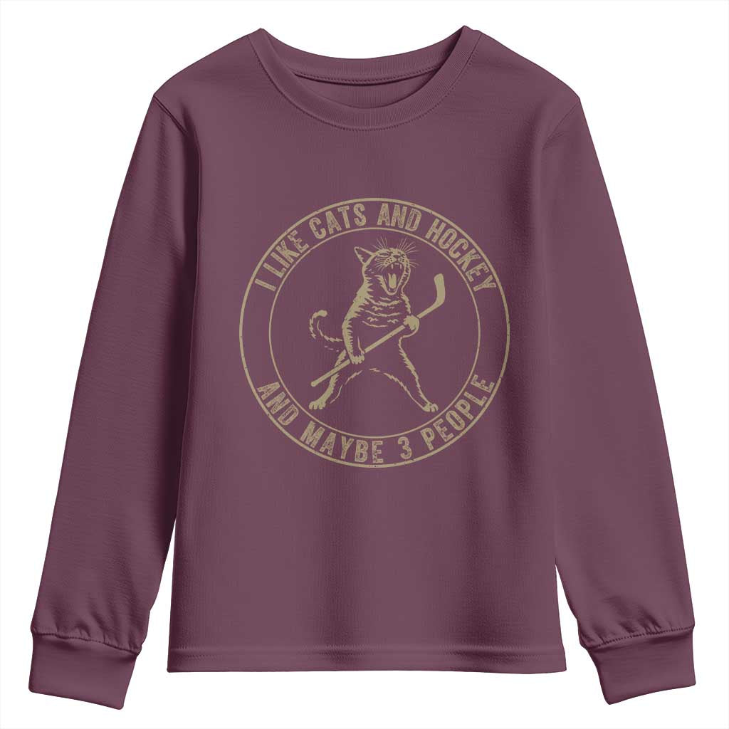 Vintage I Like Cats And Hockey And Maybe Three People Funny Gift Youth Sweatshirt - Wonder Print Shop