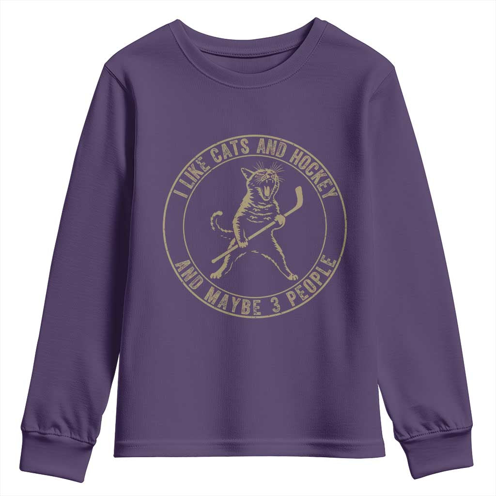 Vintage I Like Cats And Hockey And Maybe Three People Funny Gift Youth Sweatshirt - Wonder Print Shop