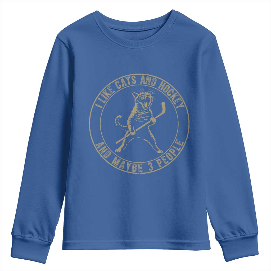 Vintage I Like Cats And Hockey And Maybe Three People Funny Gift Youth Sweatshirt - Wonder Print Shop