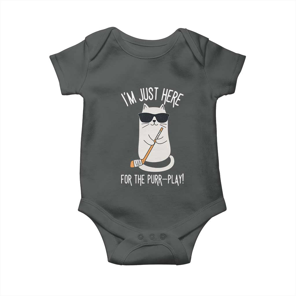 Im Just Here For The Purr Play Baby Onesie Funny Cat Hockey Gift - Wonder Print Shop