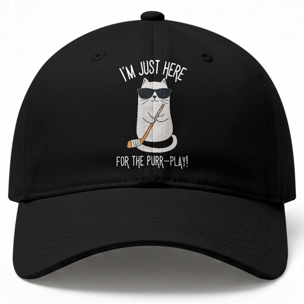 Im Just Here For The Purr Play Baseball Cap Funny Cat Hockey Gift
