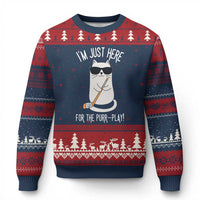 Im Just Here For The Purr Play Ugly Christmas Sweater Funny Cat Hockey Gift - Wonder Print Shop