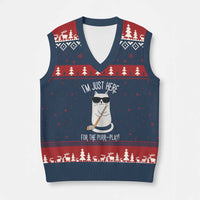Im Just Here For The Purr Play V-Neck Knit Sweater Vest Funny Cat Hockey Gift - Wonder Print Shop