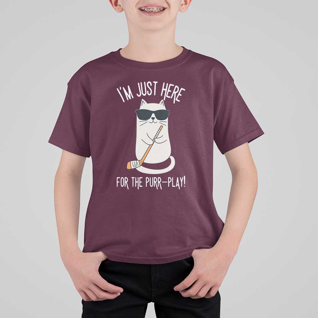 Im Just Here For The Purr Play T Shirt For Kid Funny Cat Hockey Gift - Wonder Print Shop