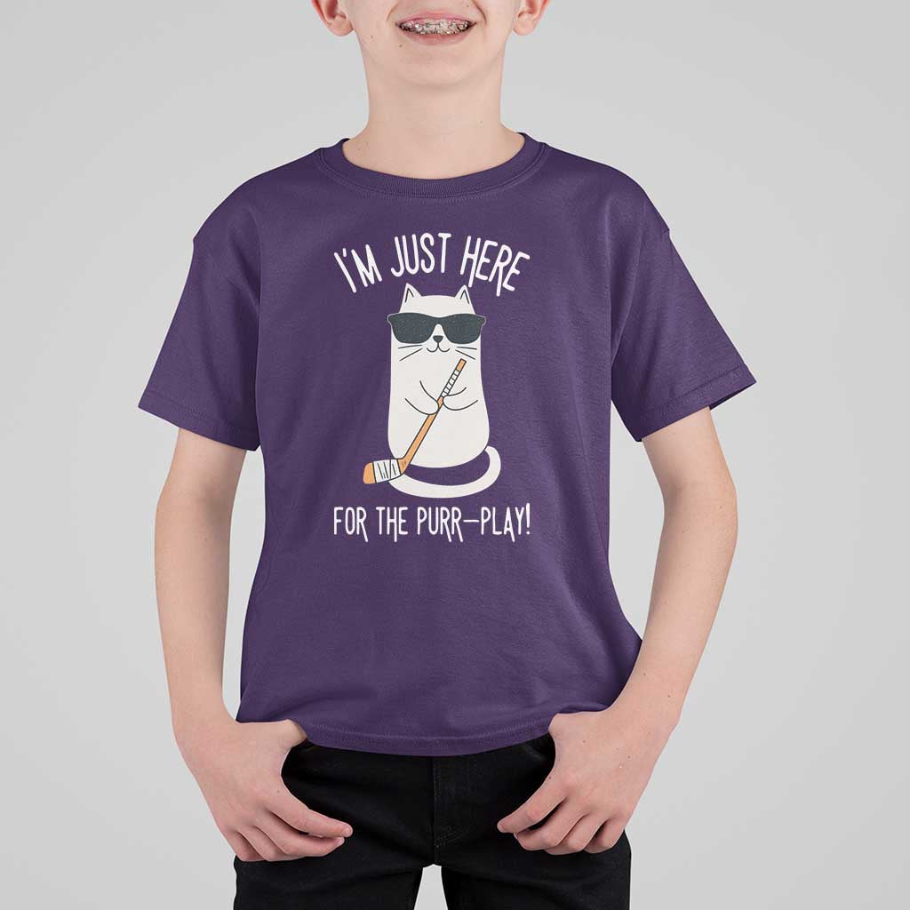 Im Just Here For The Purr Play T Shirt For Kid Funny Cat Hockey Gift - Wonder Print Shop