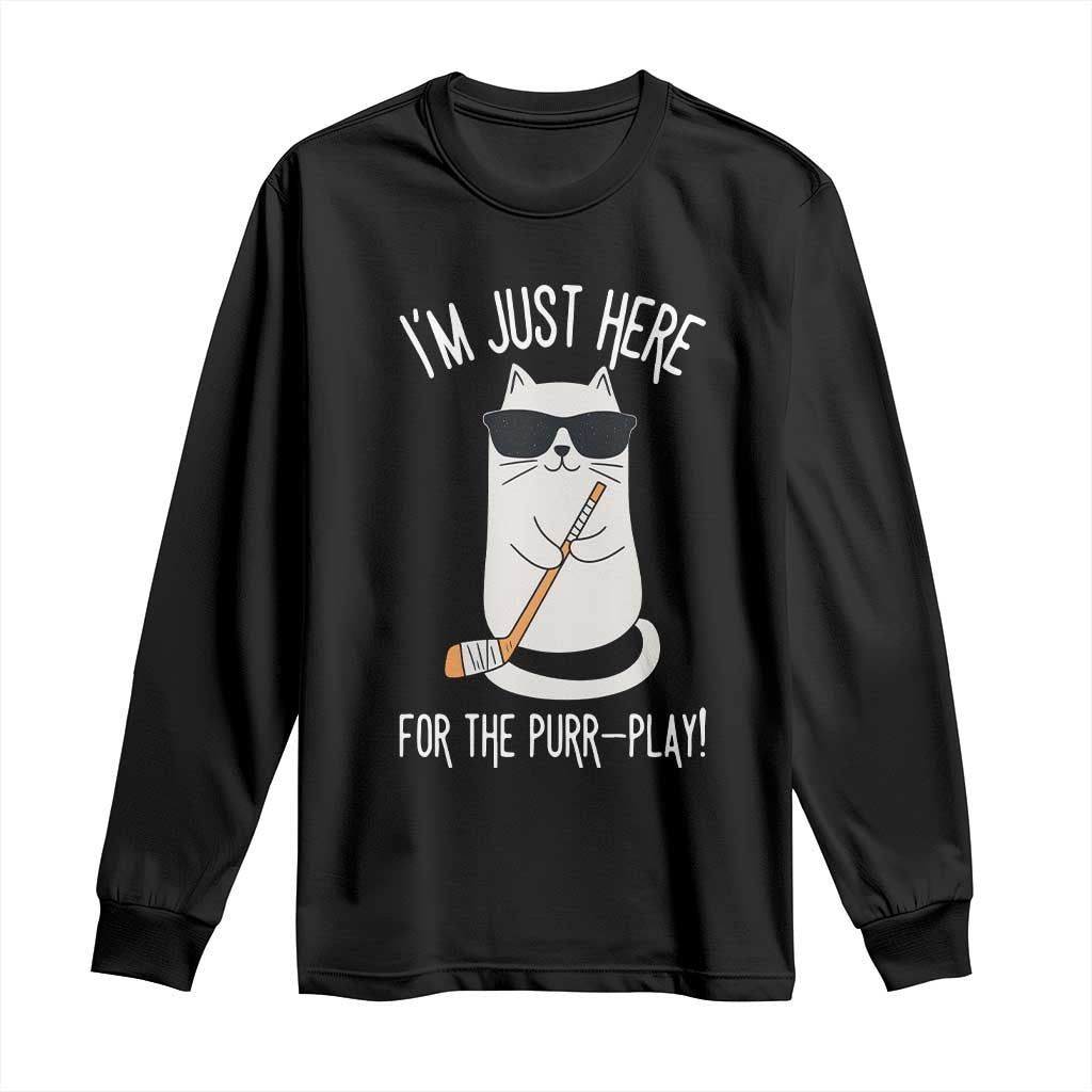 Im Just Here For The Purr Play Long Sleeve Shirt Funny Cat Hockey Gift - Wonder Print Shop