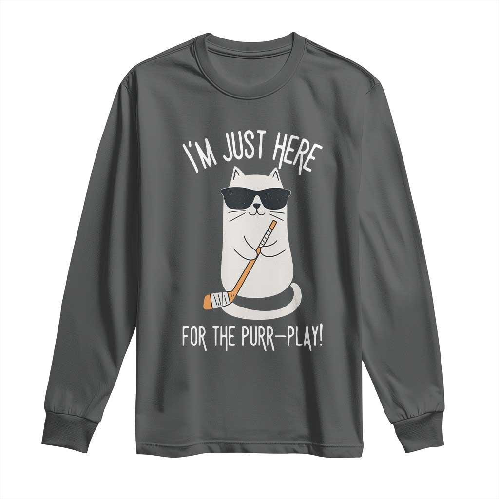Im Just Here For The Purr Play Long Sleeve Shirt Funny Cat Hockey Gift - Wonder Print Shop