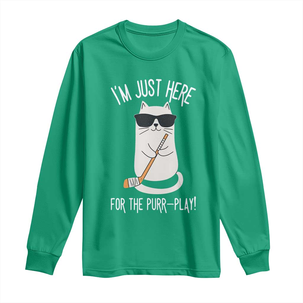 Im Just Here For The Purr Play Long Sleeve Shirt Funny Cat Hockey Gift - Wonder Print Shop