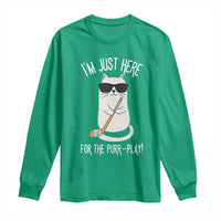 Im Just Here For The Purr Play Long Sleeve Shirt Funny Cat Hockey Gift - Wonder Print Shop