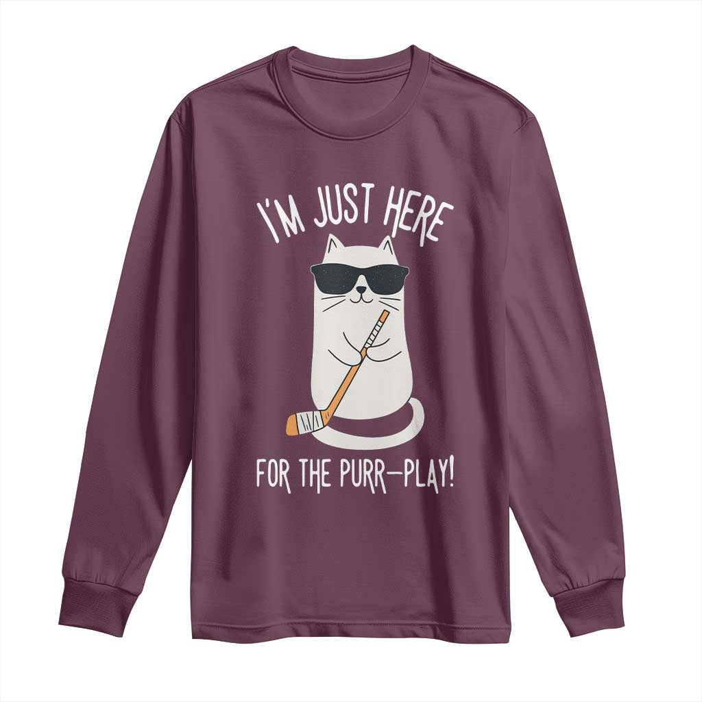 Im Just Here For The Purr Play Long Sleeve Shirt Funny Cat Hockey Gift - Wonder Print Shop
