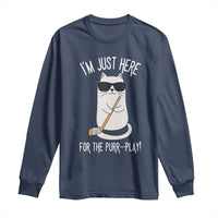 Im Just Here For The Purr Play Long Sleeve Shirt Funny Cat Hockey Gift - Wonder Print Shop