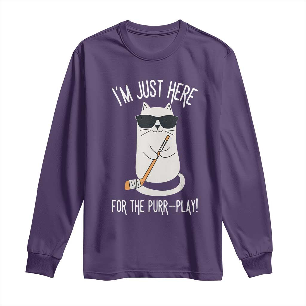 Im Just Here For The Purr Play Long Sleeve Shirt Funny Cat Hockey Gift - Wonder Print Shop