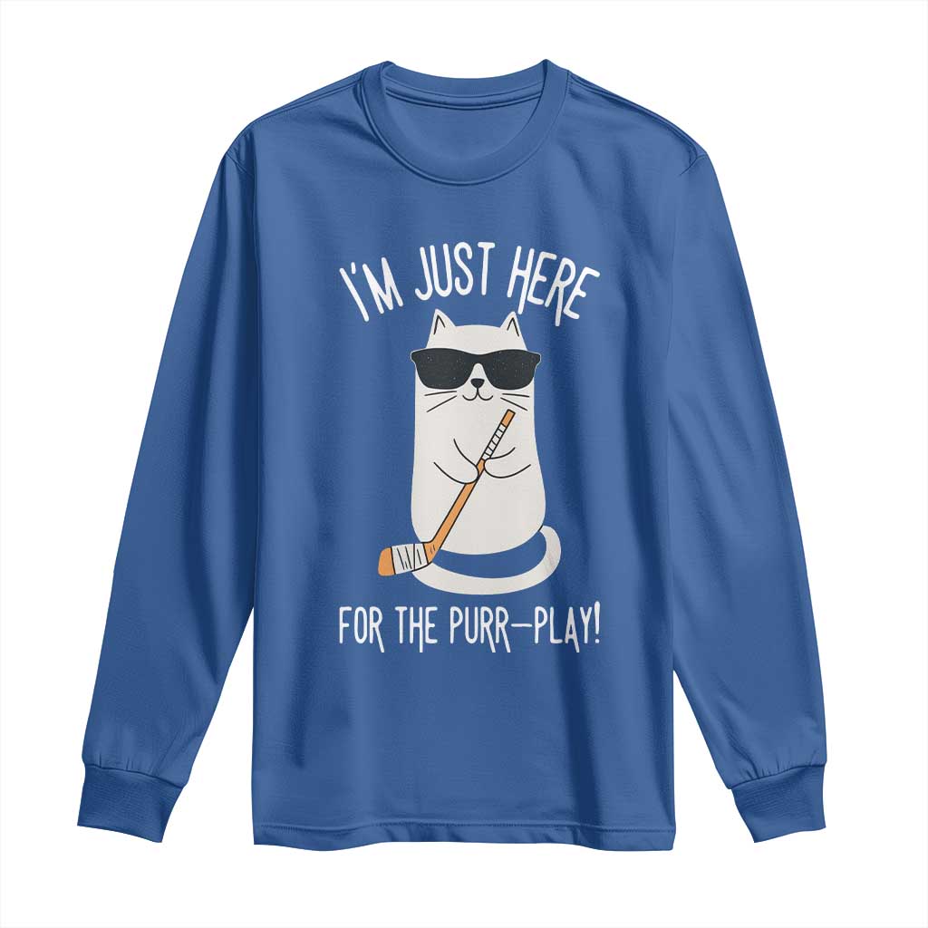 Im Just Here For The Purr Play Long Sleeve Shirt Funny Cat Hockey Gift - Wonder Print Shop