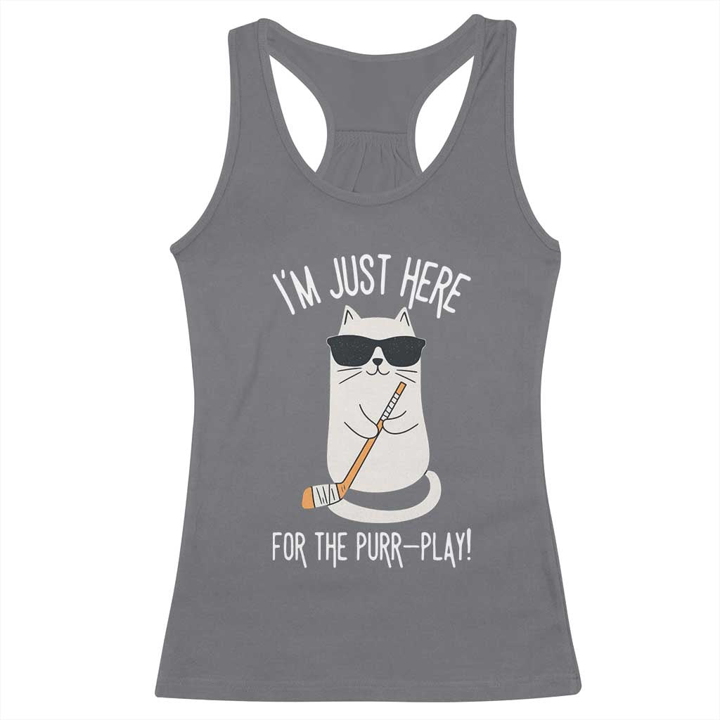 Im Just Here For The Purr Play Racerback Tank Top Funny Cat Hockey Gift - Wonder Print Shop