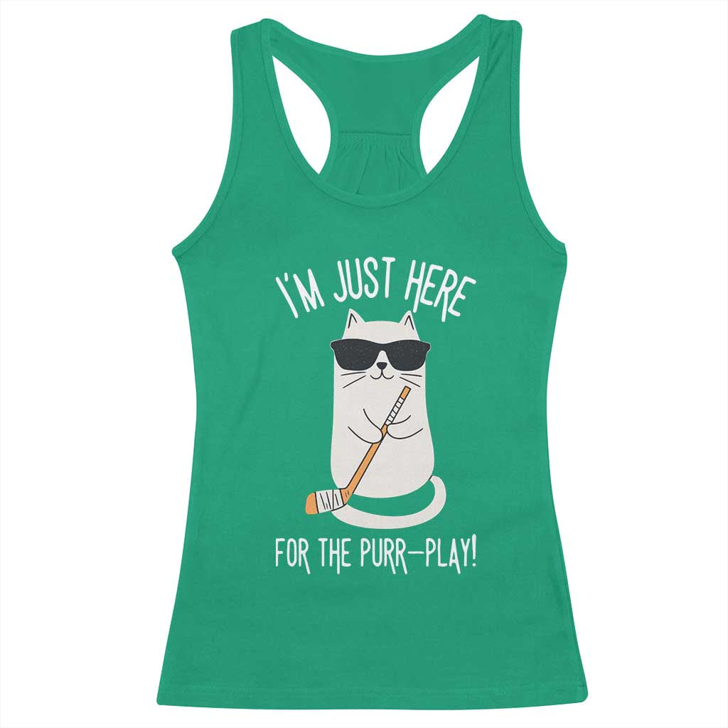 Im Just Here For The Purr Play Racerback Tank Top Funny Cat Hockey Gift - Wonder Print Shop