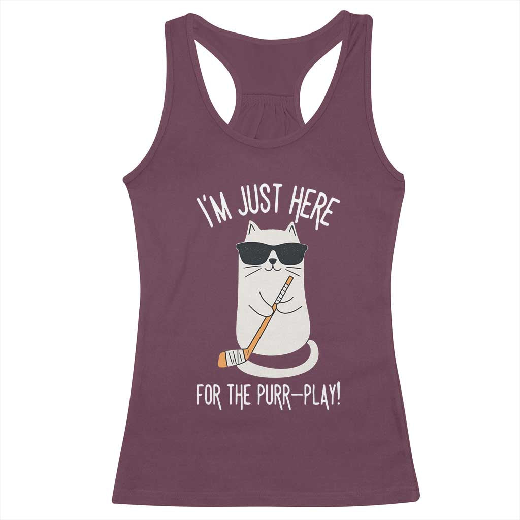 Im Just Here For The Purr Play Racerback Tank Top Funny Cat Hockey Gift - Wonder Print Shop