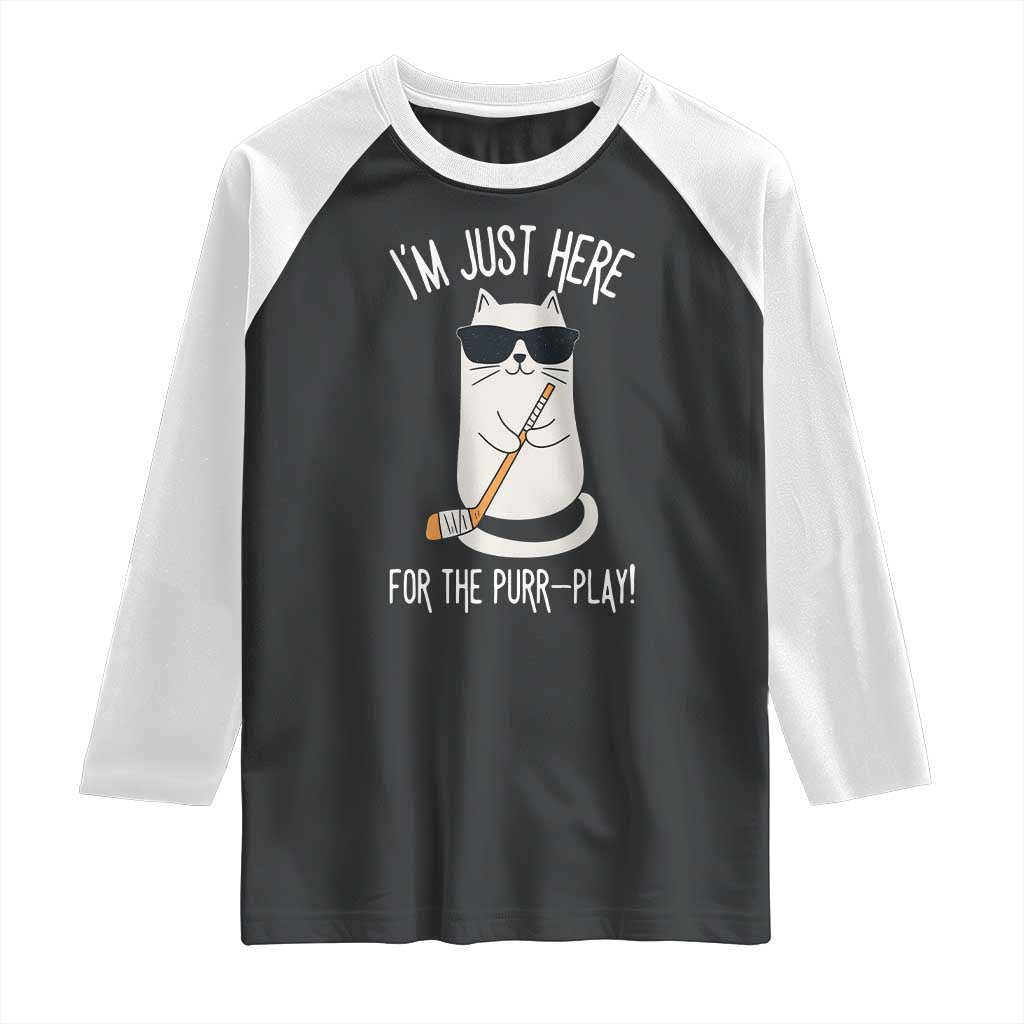 Im Just Here For The Purr Play Raglan Shirt Funny Cat Hockey Gift - Wonder Print Shop