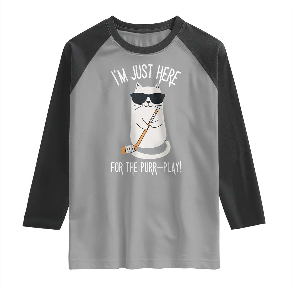 Im Just Here For The Purr Play Raglan Shirt Funny Cat Hockey Gift - Wonder Print Shop