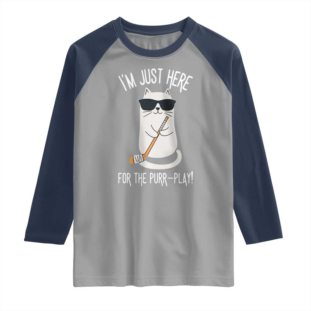 Im Just Here For The Purr Play Raglan Shirt Funny Cat Hockey Gift - Wonder Print Shop
