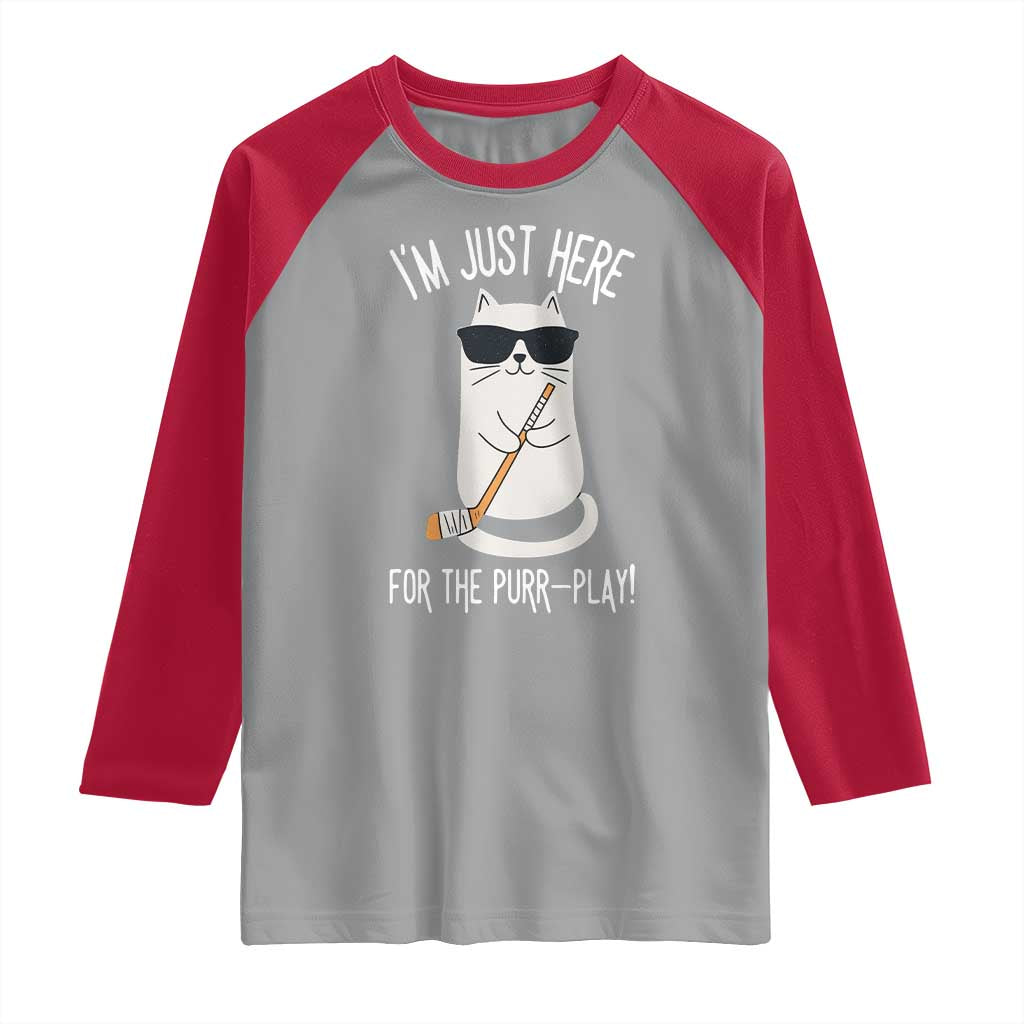 Im Just Here For The Purr Play Raglan Shirt Funny Cat Hockey Gift - Wonder Print Shop