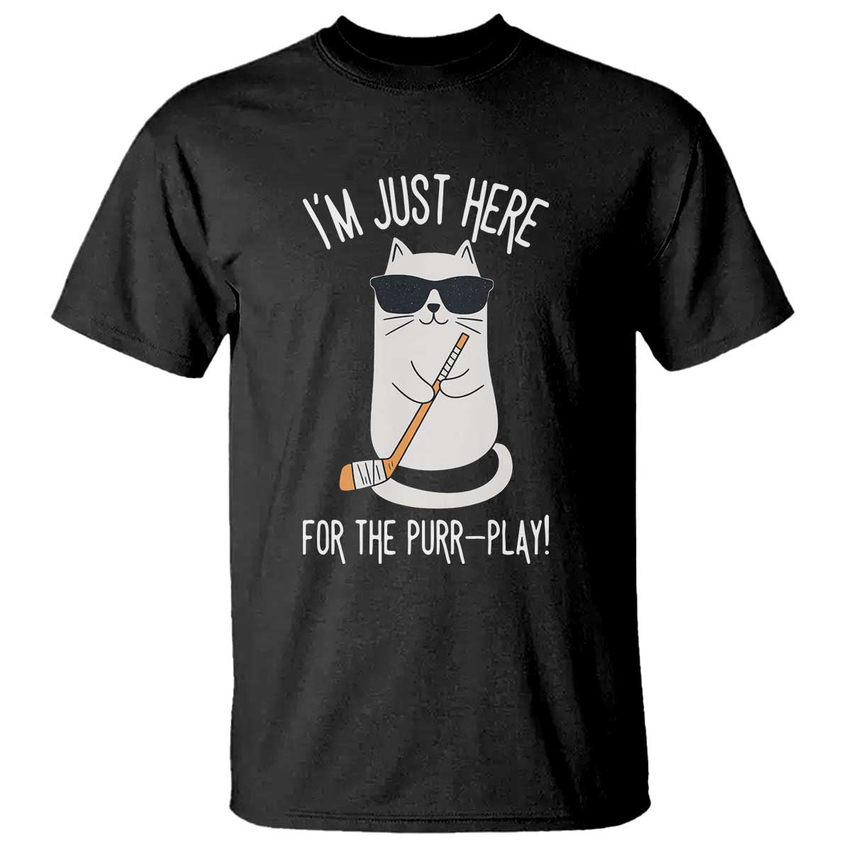 Im Just Here For The Purr Play T Shirt Funny Cat Hockey Gift - Wonder Print Shop