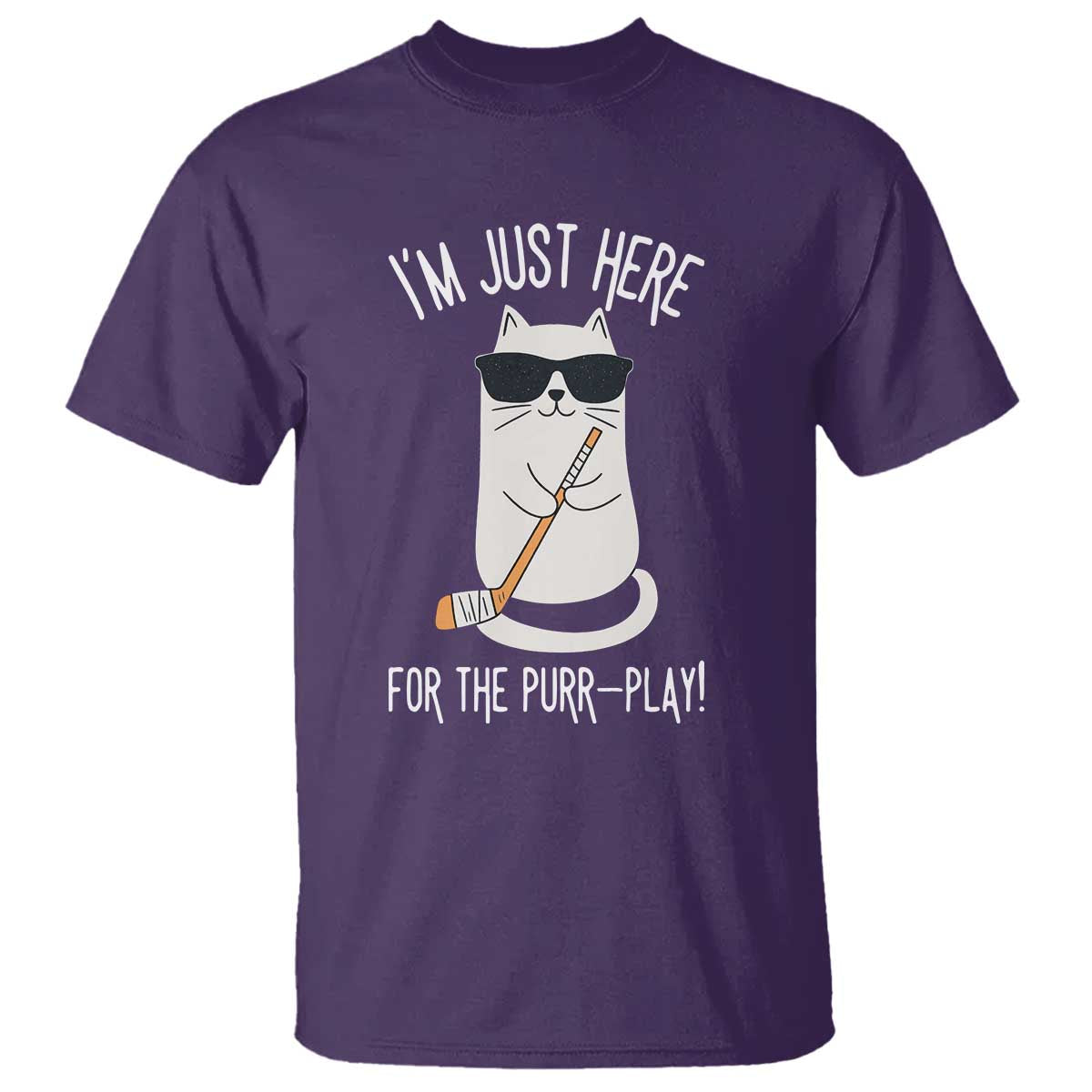 Im Just Here For The Purr Play T Shirt Funny Cat Hockey Gift - Wonder Print Shop