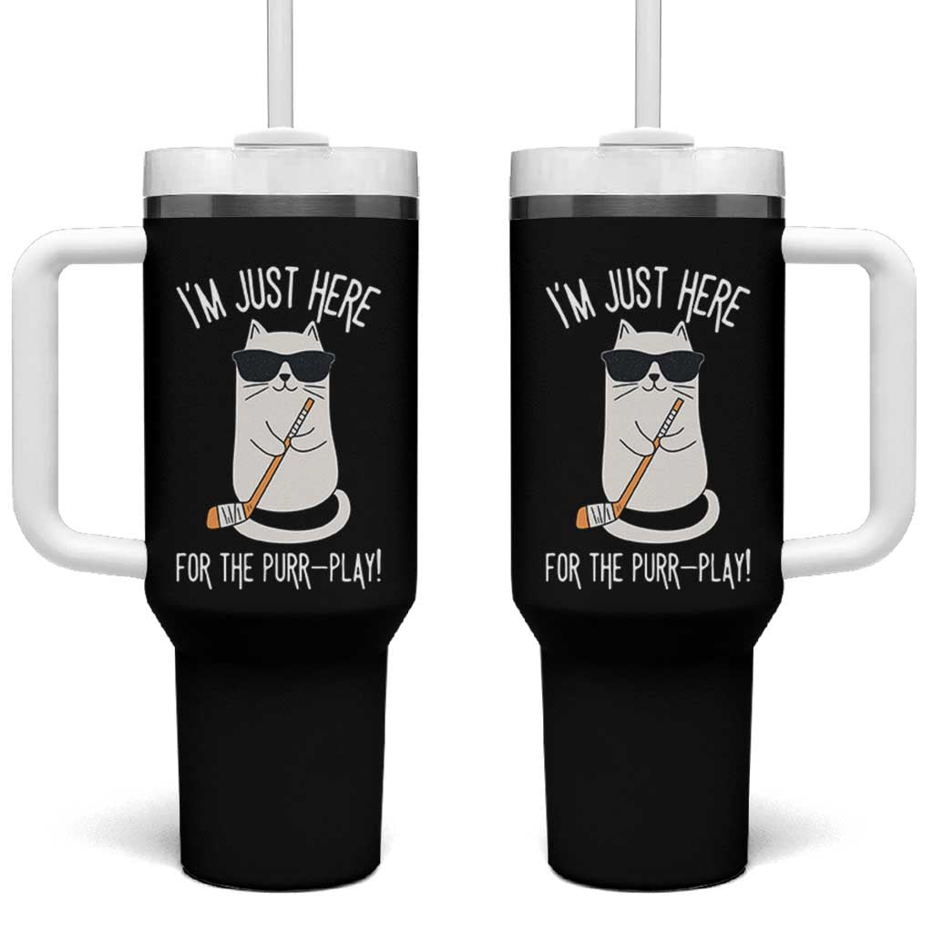 Im Just Here For The Purr Play Tumbler With Handle Funny Cat Hockey Gift - Wonder Print Shop