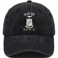 Im Just Here For The Purr Play Washed Cotton Baseball Cap Funny Cat Hockey Gift