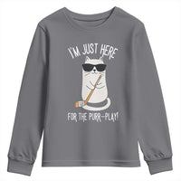 Im Just Here For The Purr Play Youth Sweatshirt Funny Cat Hockey Gift - Wonder Print Shop