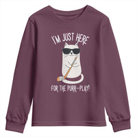 Im Just Here For The Purr Play Youth Sweatshirt Funny Cat Hockey Gift - Wonder Print Shop
