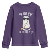 Im Just Here For The Purr Play Youth Sweatshirt Funny Cat Hockey Gift - Wonder Print Shop