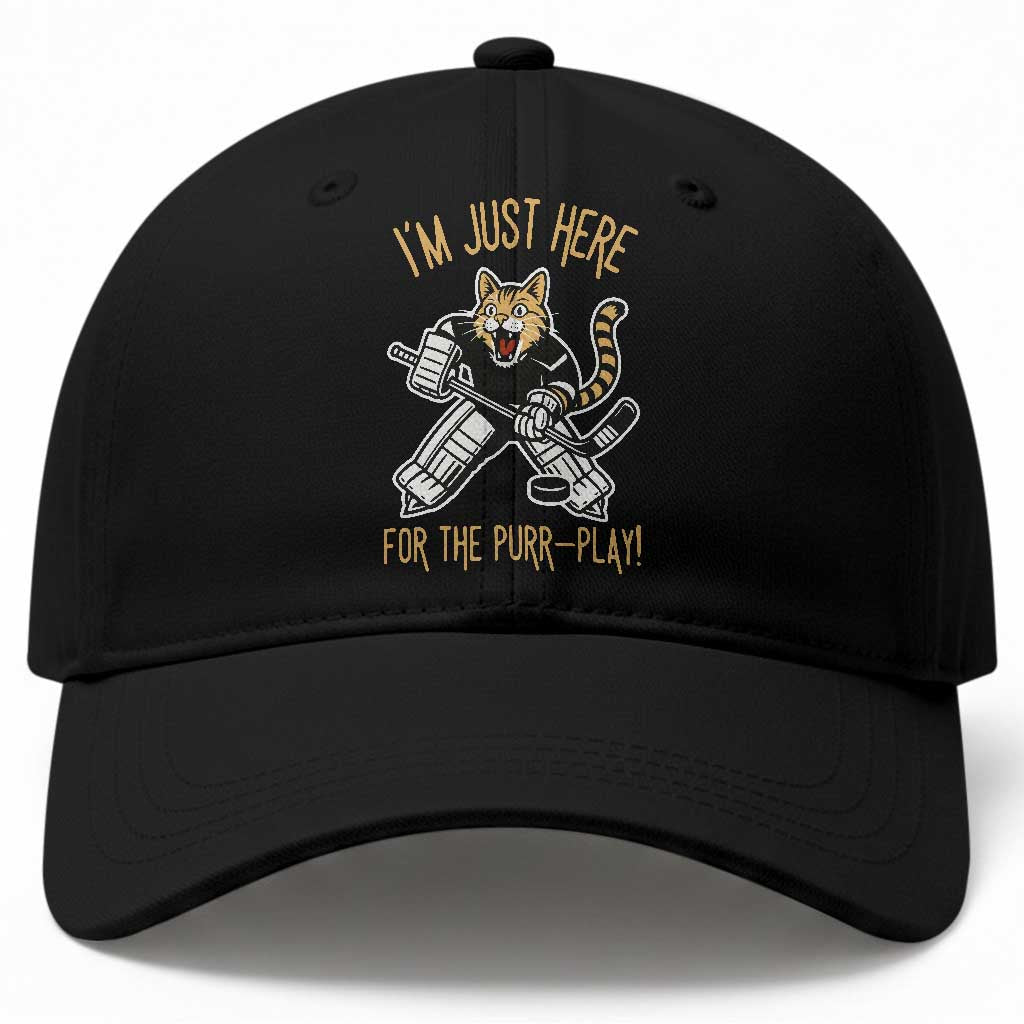 Vintage Cat Hockey Goalie Baseball Cap Funny Im Just Here For The Purr Play Gift