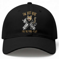 Vintage Cat Hockey Goalie Baseball Cap Funny Im Just Here For The Purr Play Gift