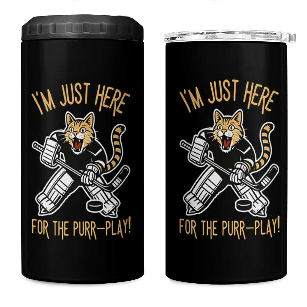 Vintage Cat Hockey Goalie 4 in 1 Can Cooler Tumbler Funny Im Just Here For The Purr Play Gift - Wonder Print Shop