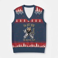 Vintage Cat Hockey Goalie V-Neck Knit Sweater Vest Funny Im Just Here For The Purr Play Gift - Wonder Print Shop