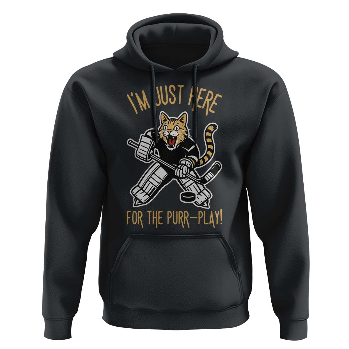 Vintage Cat Hockey Goalie Hoodie Funny Im Just Here For The Purr Play Gift - Wonder Print Shop