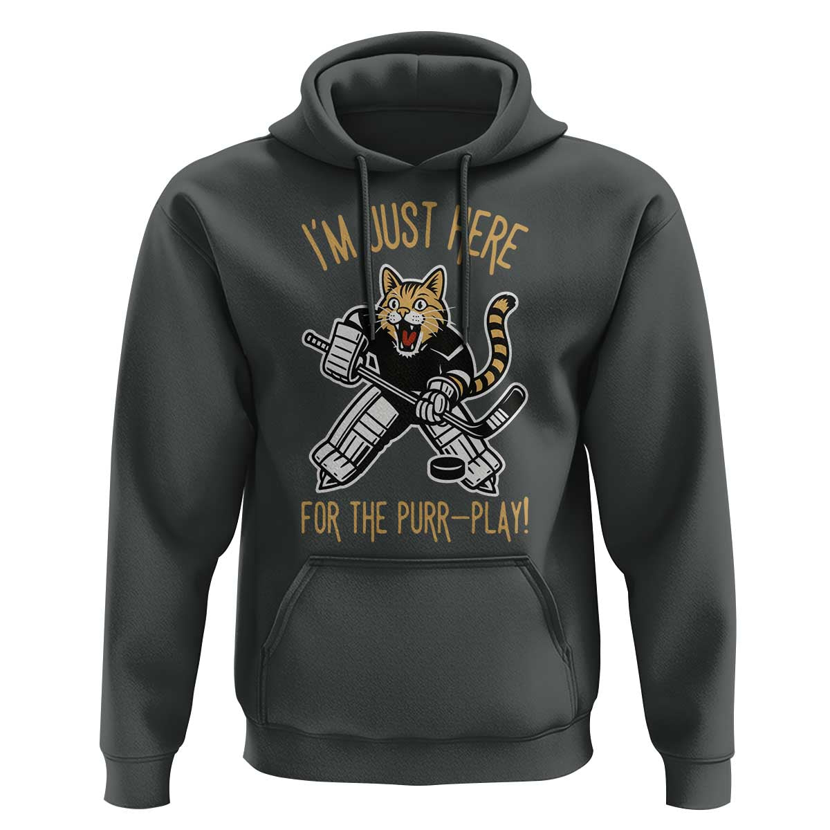 Vintage Cat Hockey Goalie Hoodie Funny Im Just Here For The Purr Play Gift - Wonder Print Shop